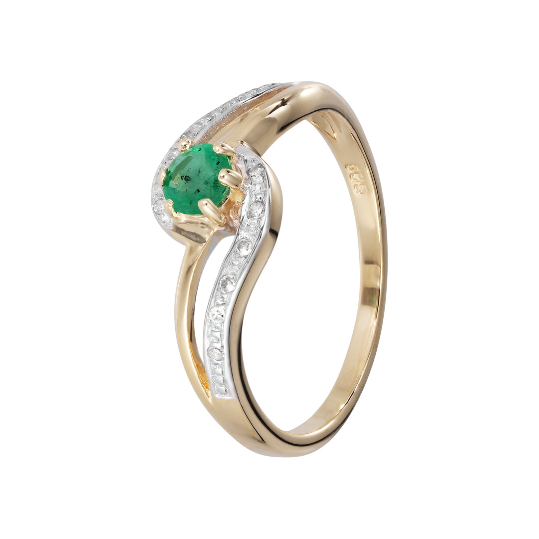 Ring i 14 kt. guld m. smarag og diamanter