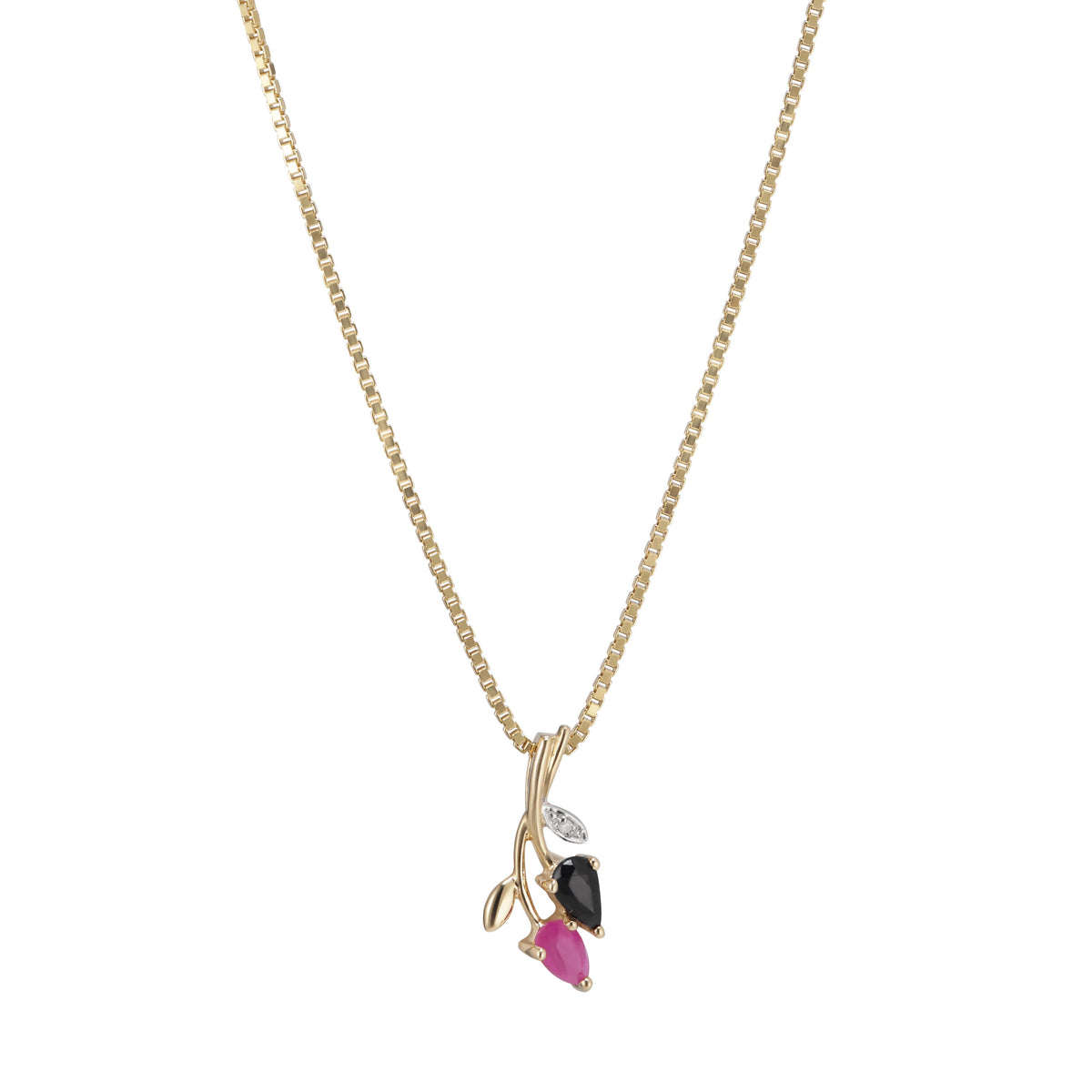 Vedhæng i 14 kt. guld m. safir, rubin og diamant