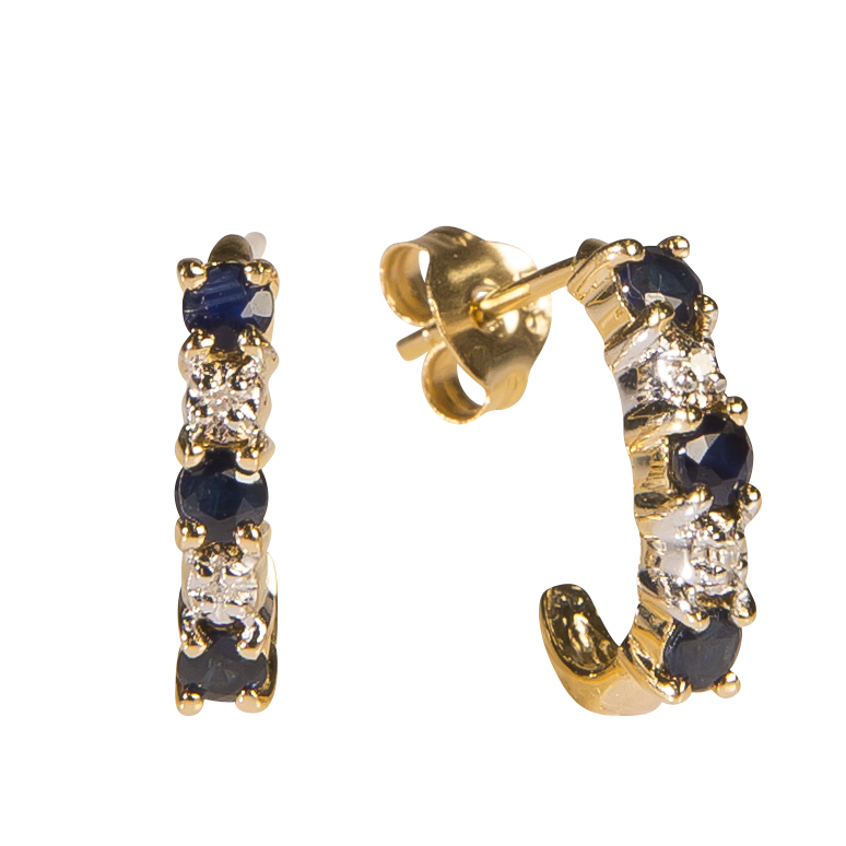 Øreringe i 14 kt. guld m. safir og 4 diamanter