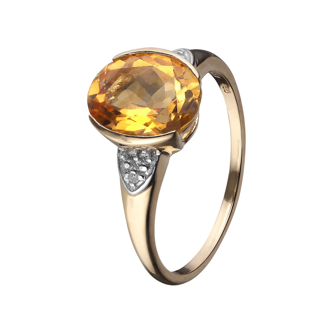 Ring i 14 kt. guld m. citrin og diamanter