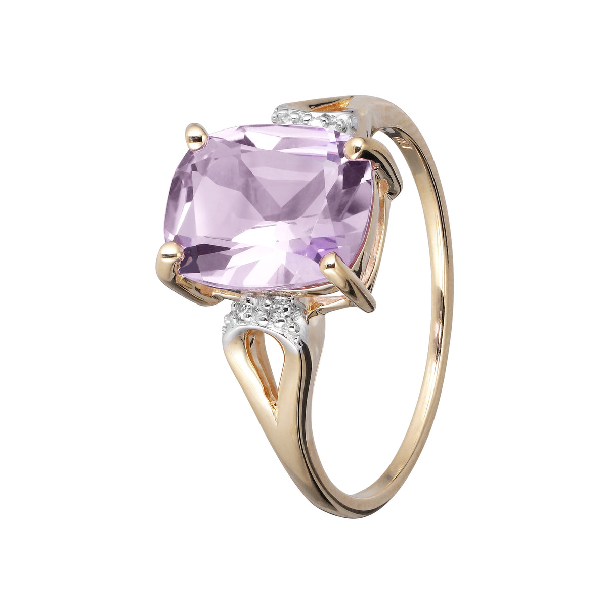 Ring i 14 kt. guld m. ametyst og 4 diamanter