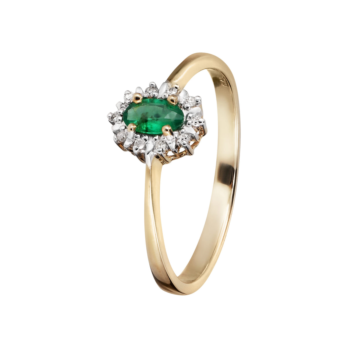 Ring i 8 kt. guld m. smaragd og diamanter