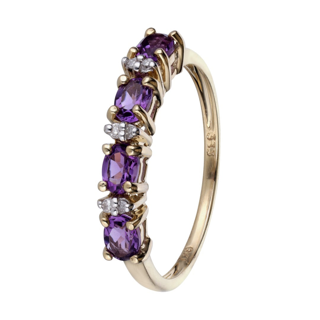 Ring i 8 kt. guld m. ametyst og 6 diamanter