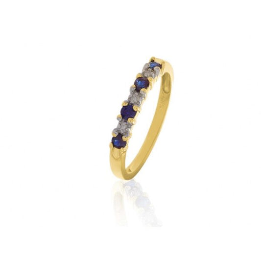 Ring i 14 kt. guld m. 4 safir og 3 diamanter