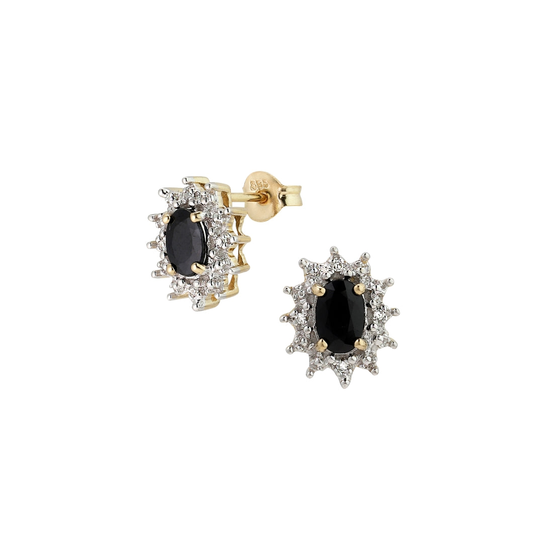 Øreringe 14 kt. guld m. safir og diamanter