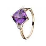 Ring i 14kt. guld m. ametyst og diamanter.