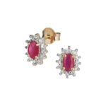 Øreringe 8kt. guld m. rubin og 24 diamanter.